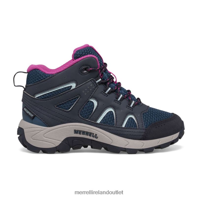 Merrell Oakcreek Mid Lace Waterproof Boot (MK166227) Kids LTPDN1443 Shoes Navy/Turquoise/Fuchsia