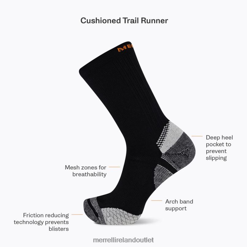 Merrell Cushion Trail Runner Tab Sock (JSS27023-010) Unisex LTPDN417 Accessories Black