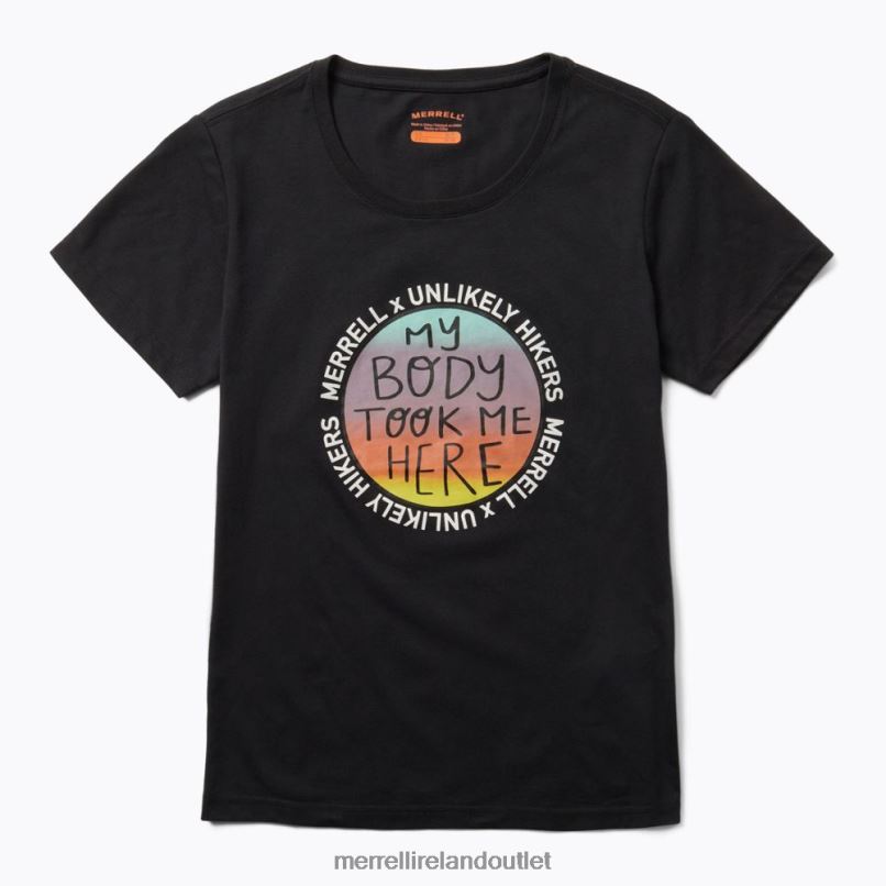 Unlikely Hikers X Merrell Short Sleeve Tee (JWS26683-010) Women LTPDN1267 Clothes Black