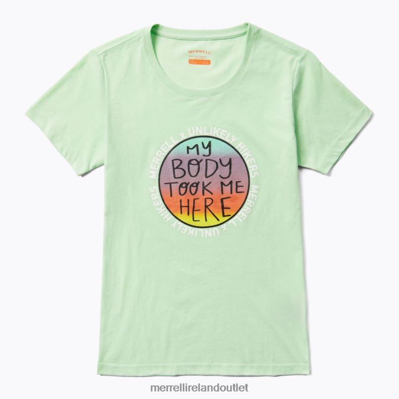 Unlikely Hikers X Merrell Short Sleeve Tee (JWS26683-330) Women LTPDN1266 Clothes Mist Green